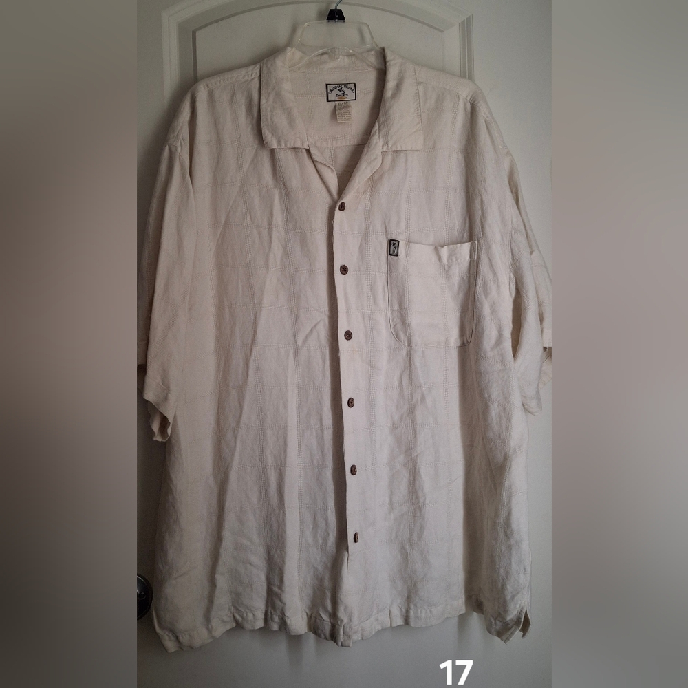 Original Island Sport Tan Button-Down Shirt Linen/rayon Sz XL Short Sleeve Beach